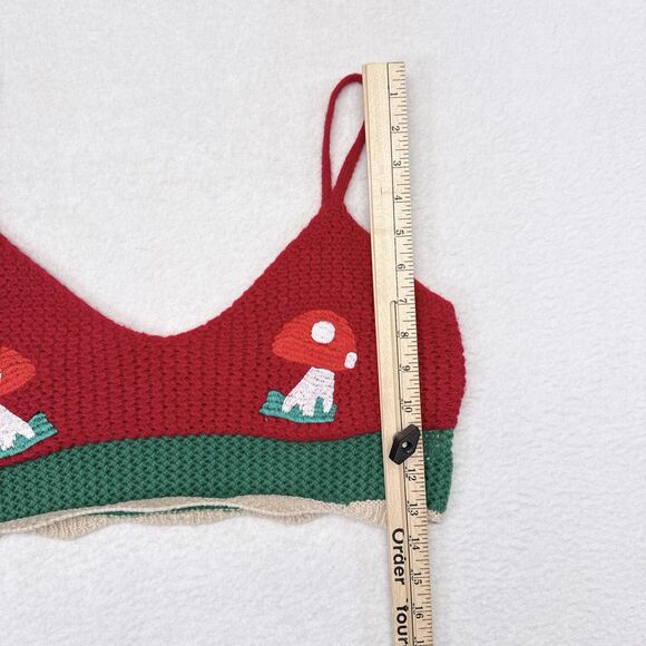 Crochet Knit Top Size Large Mushroom Print Drugs Psychedelic Crop Tank Hippie - Picture 6 of 6